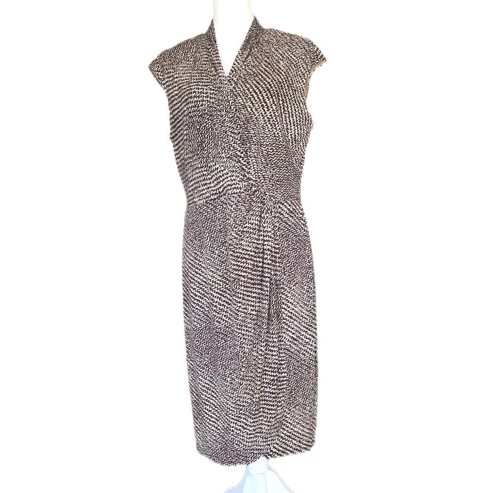 Chaps Dress Womens XL Faux Wrap Brown Stretch Classic Comfort Career Church Work